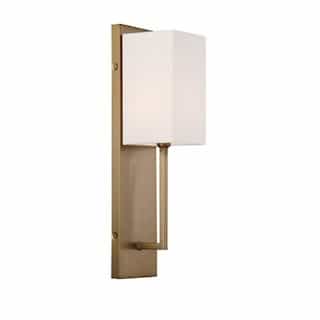Nuvo 60W Vesey Series Wall Sconce w/ White Linen Shade, Burnished Brass
