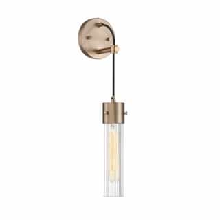 60W Eaves LED Wall Sconce w/ Clear Ribbed Glass, 1 Light, Copper Brushed Brass