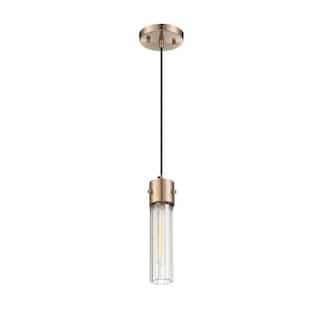 60W Eaves LED Pendant Fixture w/ Clear Ribbed Glass, 1 Light, Copper Brushed Brass