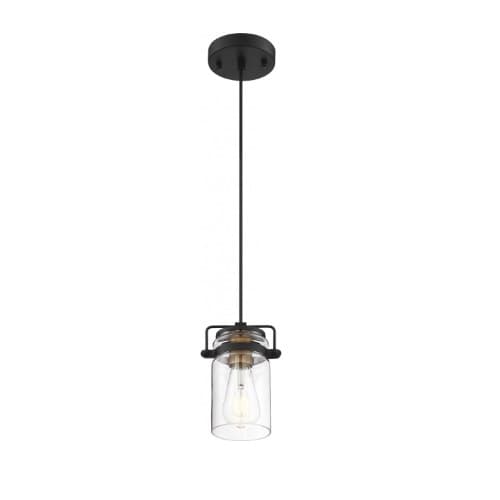 Nuvo 60W Antebellum LED Mini Pendant Fixture w/ Clear Glass, 1 Light, Black and Aged Gold