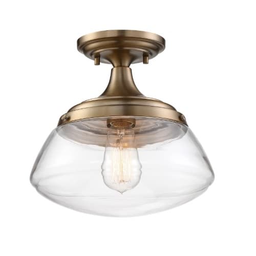 60W Kew Series Semi Flush Mount Ceiling Light w/ Clear Glass, Burnished Brass