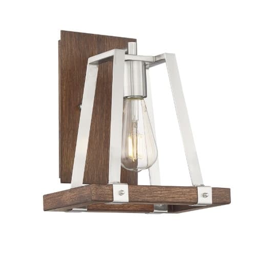 60W Outrigger Series Wall Sconce, Brushed Nickel & Nutmeg Wood