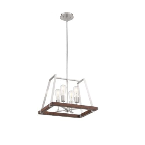 Nuvo 60W Outrigger Series Pendant Light, 4 Lights, Brushed Nickel & Nutmeg Wood
