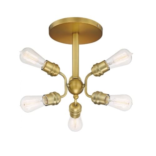 60W Faraday Series Semi Flush Ceiling Light, 6 Light, Brushed Brass