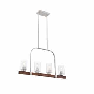 60W Arabel Series Island Pendant Light w/ Seeded Glass, 4 Lights, Nickel & Nutmeg Wood