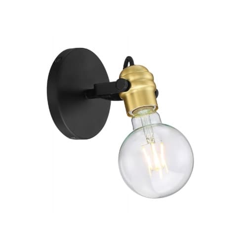 60W Mantra Wall Sconce, 1 Light, Black & Brass Accents