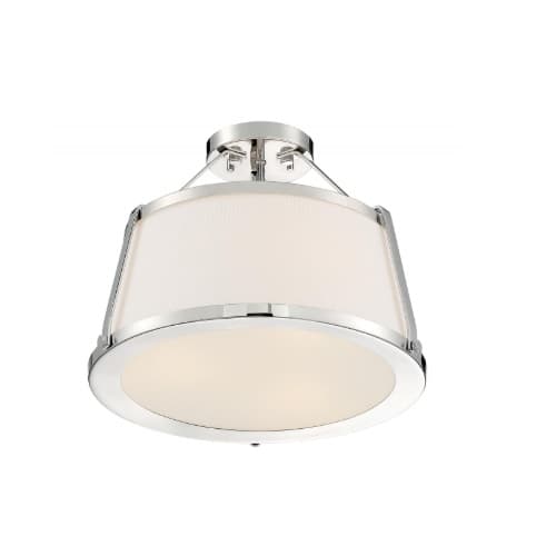 60W Cutty Series Semi Flush Mount Light w/ White Fabric Shade, 3 Lights, Polished Nickel