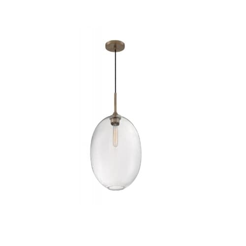 60W Aria Series Large Pendant Light w/ Clear Seeded Glass, Burnished Brass