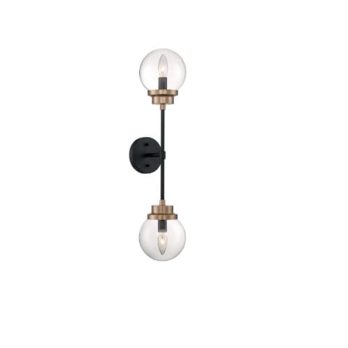 Nuvo 60W Axis Series Wall Sconce w/ Clear Glass, 2 Lights, Matte Black & Brass