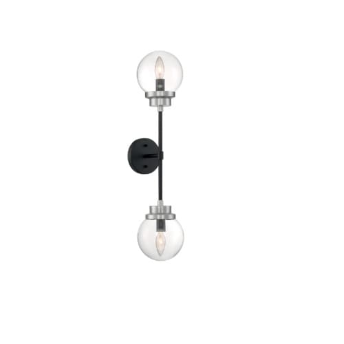 Nuvo 60W Axis Series Wall Sconce w/ Clear Glass, 2 Lights, Matte Black & Brushed Nickel