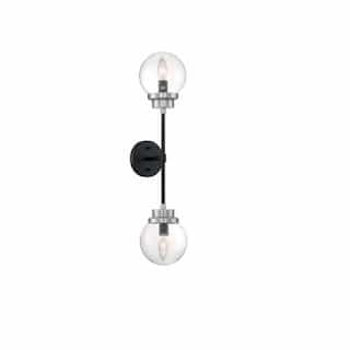 60W Axis Series Wall Sconce w/ Clear Glass, 2 Lights, Matte Black & Brushed Nickel