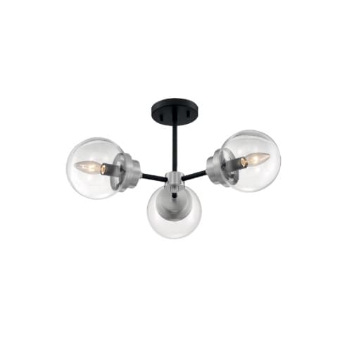 Nuvo 60W Axis Series Semi Flush Ceiling Light, 3 Lights, Matte Black & Brushed Nickel
