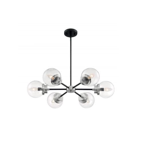 60W Axis Series Chandelier w/ Clear Glass, 6 Lights, Matte Black & Brushed Nickel