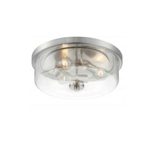 60W Sommerset Series Flush Mount Ceiling Light w/ Clear Glass, 3 Lights, Brushed Nickel