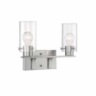 60W Sommerset Series Vanity Light w/ Clear Glass, 2 Lights, Brushed Nickel