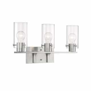 60W Sommerset Series Vanity Light w/ Clear Glass, 3 Lights, Brushed Nickel