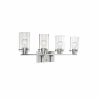 60W Sommerset Series Vanity Light w/ Clear Glass, 4 Lights, Brushed Nickel