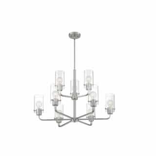 60W Sommerset Series Chandelier w/ Clear Glass, 9 Lights, Brushed Nickel