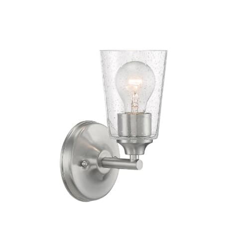 60W Bransel LED Vanity Fixture w/ Clear Seeded Glass, 1 Light, Brushed Nickel