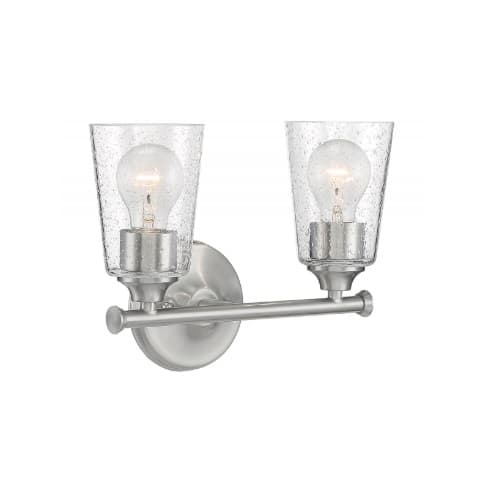 60W Bransel Series Vanity Light w/ Seeded Glass, 2 Lights, Brushed Nickel