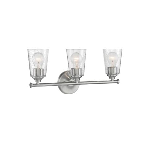 60W Bransel Series Vanity Light w/ Seeded Glass, 3 Lights, Brushed Nickel