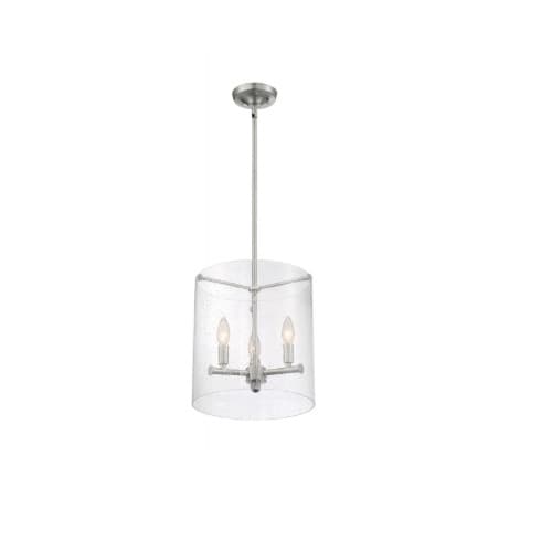 60W Bransel Series Pendant Light w/ Clear Seeded Glass, 3 Lights, Brushed Nickel