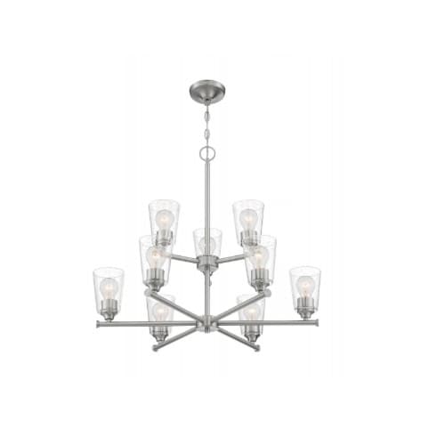 Nuvo 60W Bransel Series Chandelier w/ Clear Seeded Glass, 9 Lights, Brushed Nickel