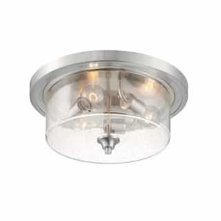 60W Bransel Series Flush Mount Ceiling Light w/ Seeded Glass, 3 Lights, Brushed Nickel
