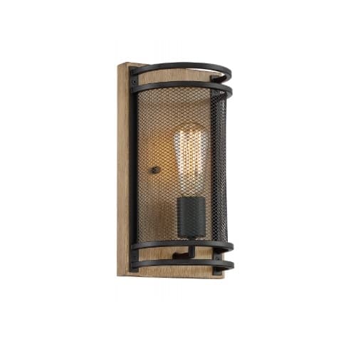 Nuvo 60W Atelier Series Wall Sconce, Black & Honey Wood