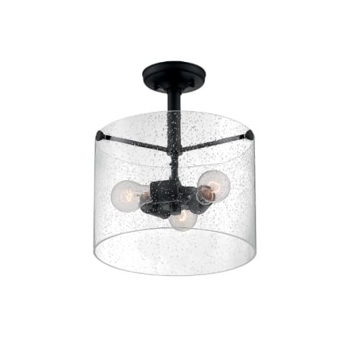 60W Bransel Series Semi Flush Mount Ceiling Light w/ Seeded Glass, 3 Lights, Matte Black