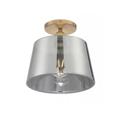 Nuvo 10" 100W Motif Series Semi-Flush Mount Ceiling Light w/ Smoked Glass, Brushed Brass