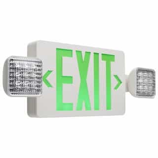 2.8W Combo GRN Exit Sign with Emergency Light, 150lm, 277V, 5700K, WHT