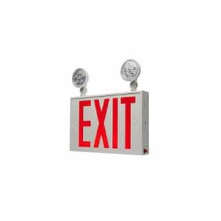 3W Steel Combo Red Exit Sign with Dual Light, 220 lm, 277V, 5700K, WHT