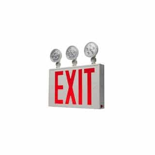 Satco 3W Steel Combo Red Exit Sign with Tri Light, 220 lm, 277V, 5700K, WHT