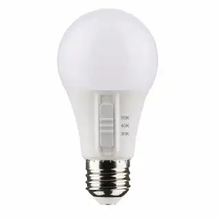 Satco 6W LED A19 Bulb, Medium Bi-Pin Base, 90CRI, 120V, SelectableCCT, White