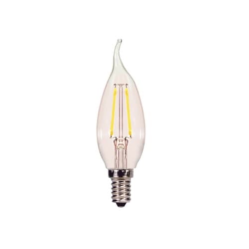 2.5W LED CA10 Bulb, Flame Tip, Dimmable, E12, 180 lm, 120V, 2700K, Clear