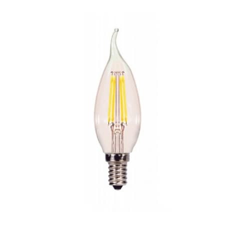 Satco 4.5W LED CA10 Bulb, Flame Tip, Dimmable, E12, 350 lm, 120V, 5000K, Clear