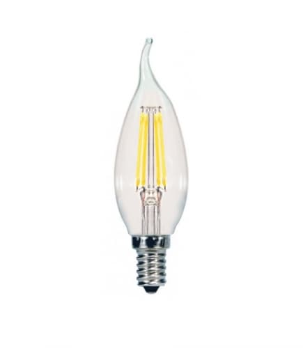 Satco 5.5W LED CA10 Bulb, Flame Tip, Dimmable, E12, 500 lm, 120V, 2700K, Clear