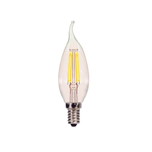 Satco 4W LED C11 Bulb, Flame Tip, Dimmable, E12, 350 lm, 120V, 2700K, Clear