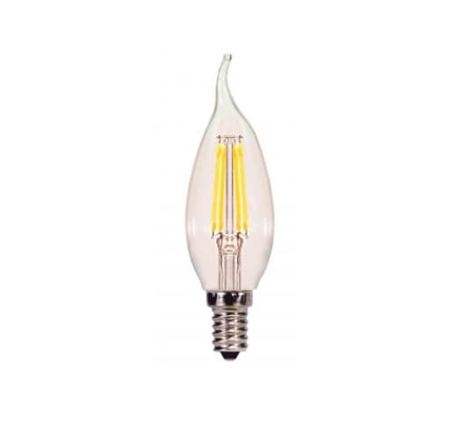 Satco 4W LED CA11 Bulb, Flame Tip, Dimmable, E12, 350 lm, 120V, 2700K, Clear