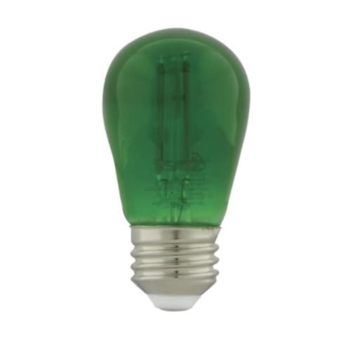 1W LED S14 Filament Bulb, E26, 120V, Transparent Green