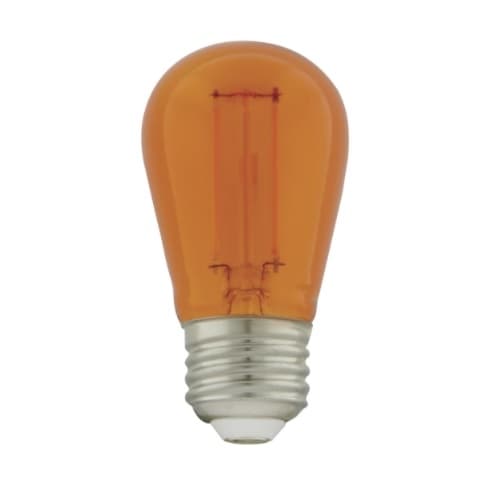 1W LED S14 Filament Bulb, E26, 120V, Transparent Orange