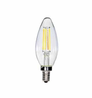 Satco 3.5W LED C11 Candelabra Bulb, 3000K, Clear, 469 Lumens
