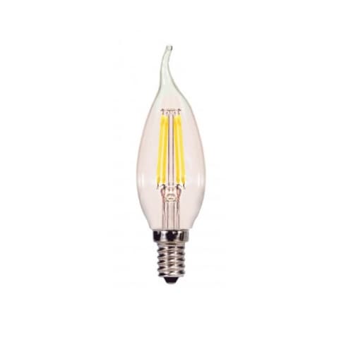 4W LED CA11 Bulb, Flame Tip, Dimmable, E12, 350 lm, 120V, 4000K, Clear
