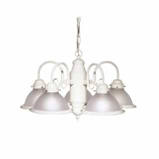 Nuvo 60W Chandelier w/ Frosted Ribbed Glass, 5 Lights, Textured White