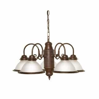 60W Chandelier w/ Frosted Ribbed Glass, 5 Lights, Old Bronze