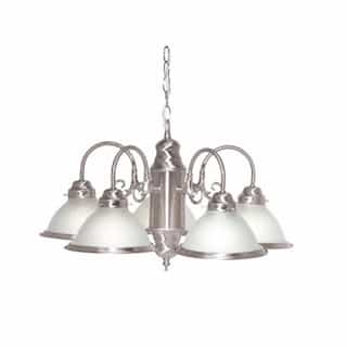 22" 60W Chandelier w/ Frosted Ribbed Glass, 5 Lights, Brushed Nickel