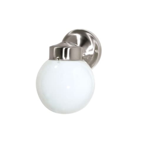 6" 60W Wall Lantern w/ White Glass, Brushed Nickel