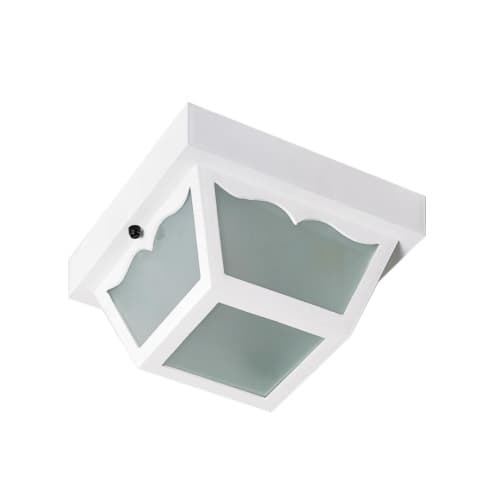 10in Carport Flush Mount Fixture, 2 Light, Frosted Acrylic Panels, White