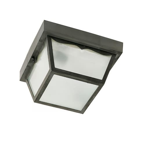 10in Carport Flush Mount Fixture, 2 Light, Frosted Acrylic Panels, Black
